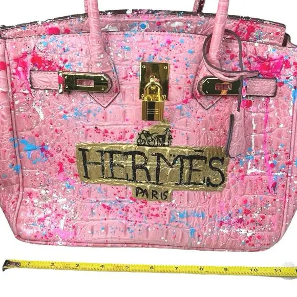 Gorgeous Anca Barbu Hand Painted Pink Splatter Bag 11X6X6 - Picture 10 of 12